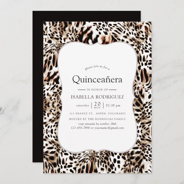 Convites Leopard Skin Pattern Quinceanera (Frente/Verso)