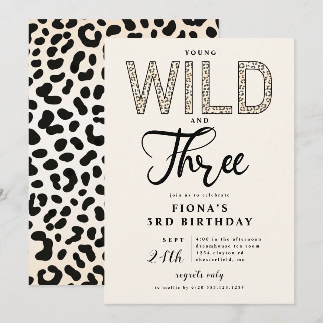 Convites Leopard Young Wild 3 Aniversário (Frente/Verso)