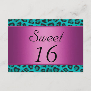 Convites Leopardo Azul Turquesa Rosa Sweet 16