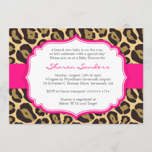 Convites Leopardo Castanho e Bebês Rosa Quente Chamadas