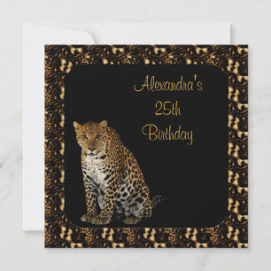 Convites Leopardo de 25 Birthday com quadro de impressão an