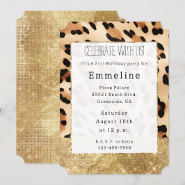 Convites Leopardo de Creme de Glam Sparkle Dourado