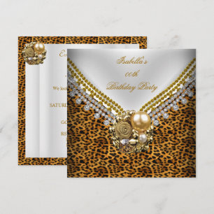 Convites Leopardo Dourado Preto Branco Festa de Aniversário