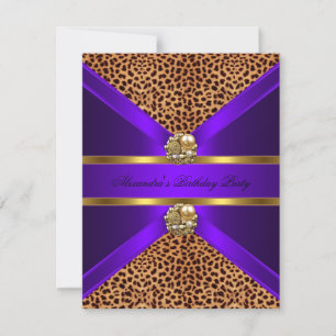 Convites Leopardo Elegante Animal Roxo Dourado Preto Aniver