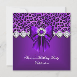 Convites Leopardo Elegante Arco Roxo Diamantes