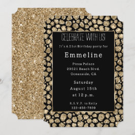 Convites Leopardo Glitor Dourado Negro