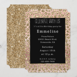 Convites Leopardo Glitor Negro Dourado rosa