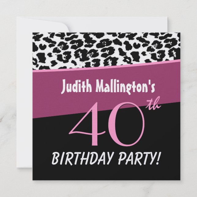 Convites Leopardo Moderno Do Partido aniversário de 40 anos (Frente)