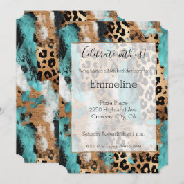 Convites Leopardo Negro Dourado Turquesa