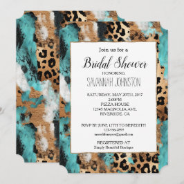 Convites Leopardo Negro Dourado Turquesa