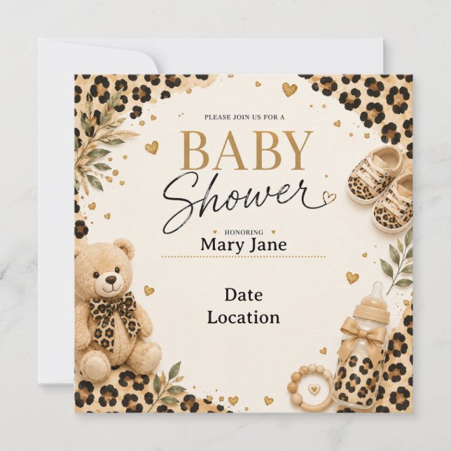 Convites Leopardo para Chá de Bebê (Frente)