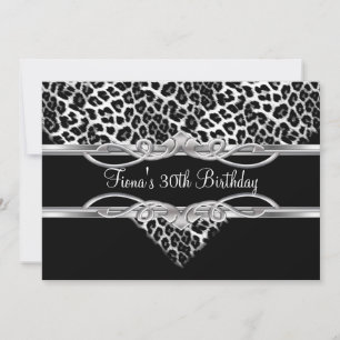 Convites Leopardo Preto Branco 30º Aniversário Elegante