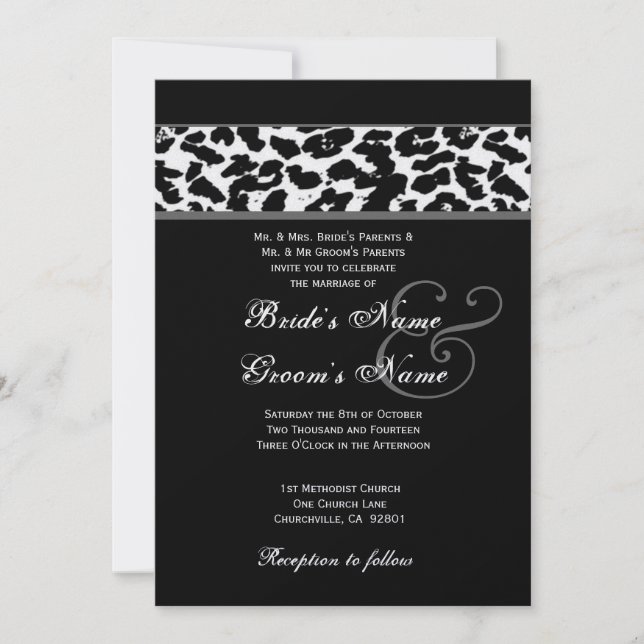 Convites Leopardo preto e branco que Wedding o papel (Frente)