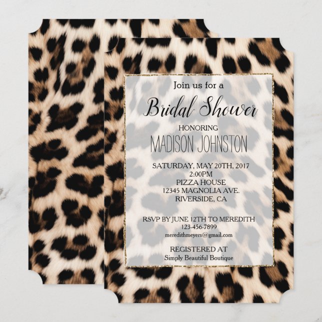 Convites Leopardo Preto Marrom Cremoso   (Frente/Verso)