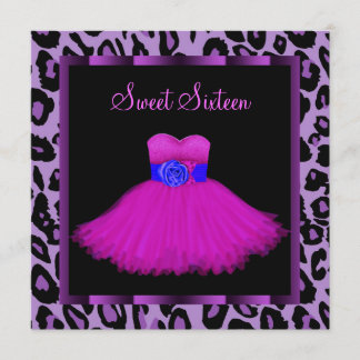 Convites Leopardo Púrpura Rosa Quente Doce Dezesseis Aniver