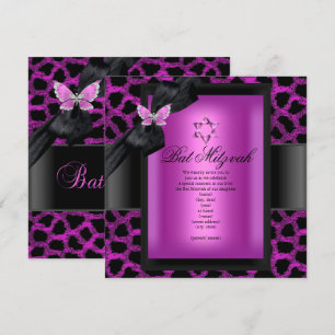Convites Leopardo Rosa Borboleta Bat Mitzvah