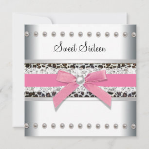 Convites Leopardo rosa Doce Dezesseis Festas de aniversário