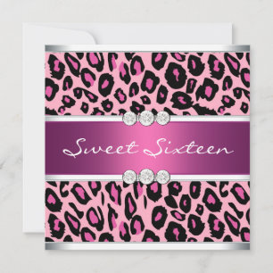 Convites Leopardo Rosa Quente Doce Dezesseis Festas de aniv