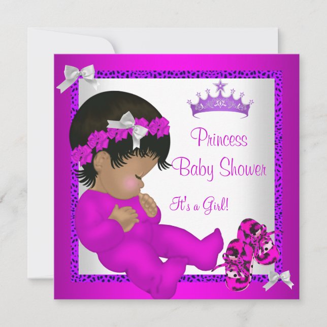 Convites Leopardo rosa-roxa-Chá de fraldas africano-america (Frente)