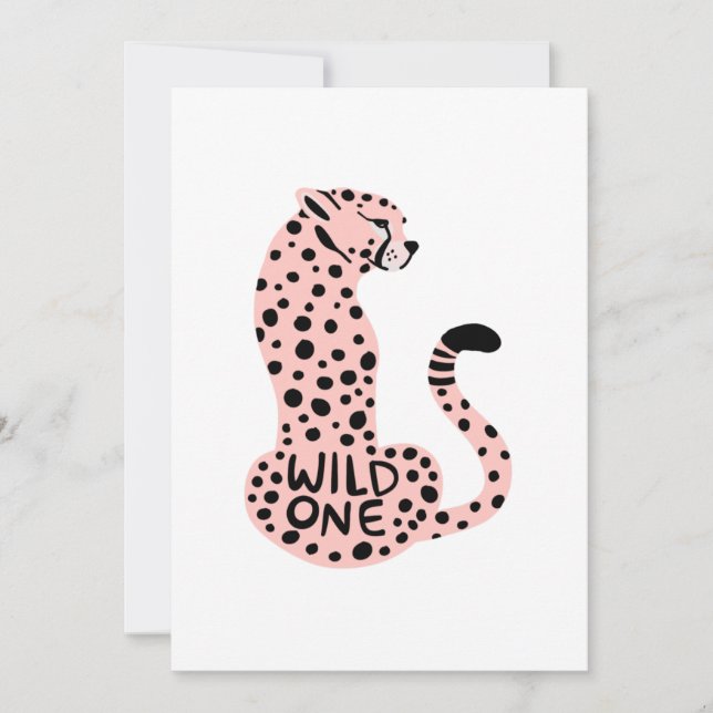 Convites Leopardo Rosa Selvagem Primeiro Aniversário (Frente)