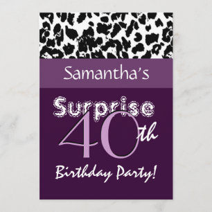 Convites Leopardo roxo G801 do aniversário de 40 anos da
