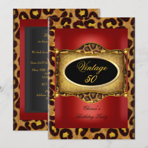 Convites Leopardo Vermelho Dourado Preto Aniversário Elegan