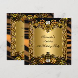 Convites Leopardo Zebra Dourado Preto Renda Diamante Aniver