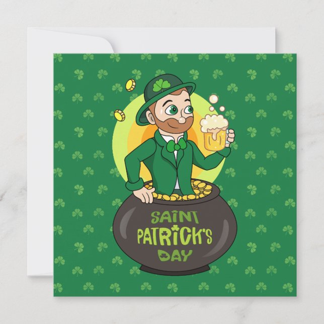 Convites Leprecaína de desenho animado em pote de ouro segu (Frente)