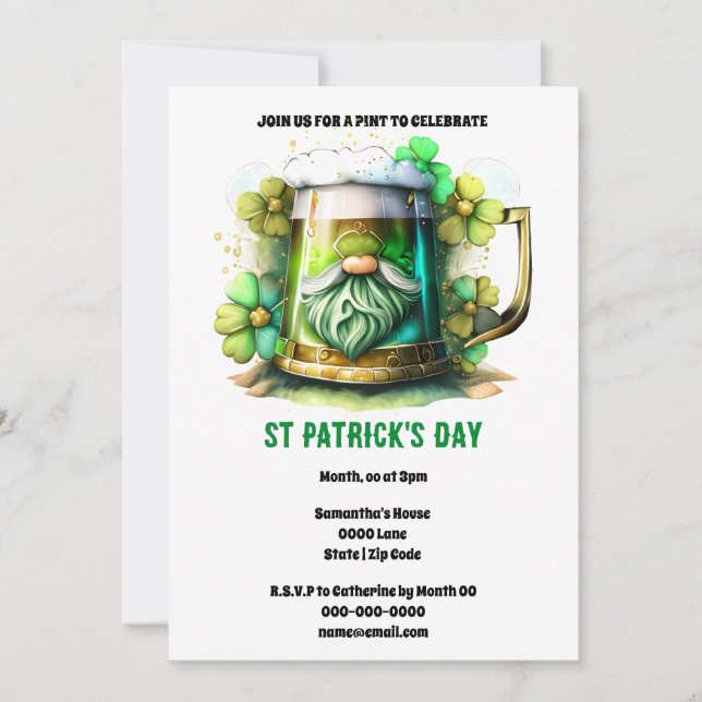 Convites Leprechaun cerveja tankard shamrock flores feriado (Frente)