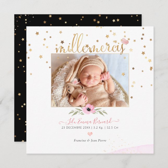 Convites Les etoiles d'or Remerciement Naissance File (Frente/Verso)