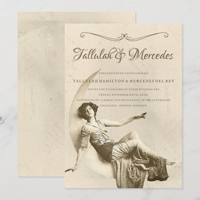 Convites Lésbica Ao Casamento vintage Da Lua (Frente/Verso)