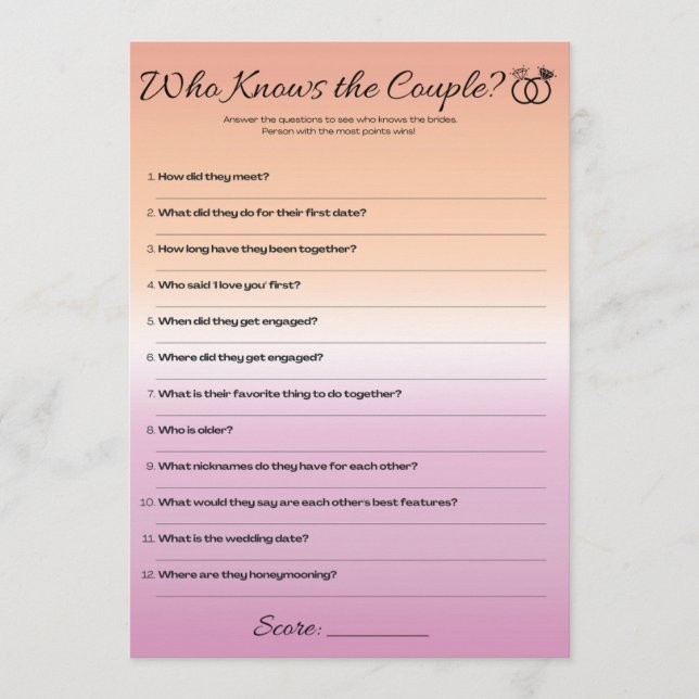 Convites Lésbica Bachelorette Game, que conhece o casal (Frente)