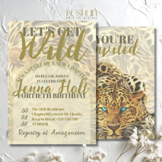 Convites Let’s Get Wild Leopard Animal Glam Gold Birthday