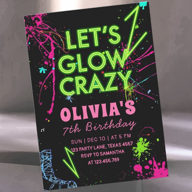 Convites Let’s Glow Crazy Roller Skating Birthday (Criador carregado)