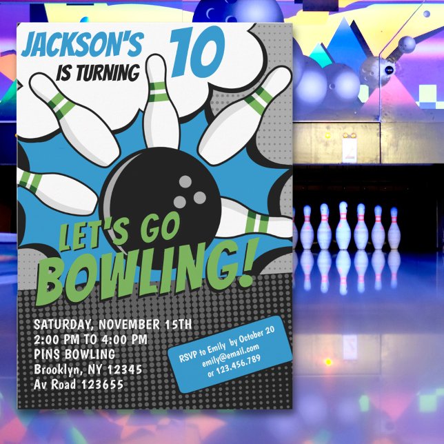Convites Let’s Go Bowling!  Fun Bowling-Style Birthday Kids (Criador carregado)