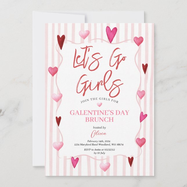Convites Let’s Go Girls Galentine’s Day Brunch Invitation (Frente)