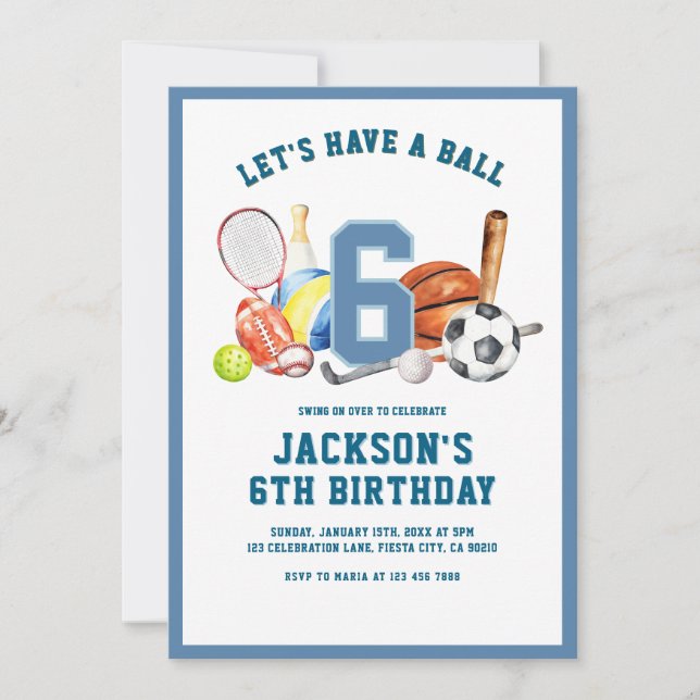 Convites Let’s Have a Ball Birthday | Boy Sports Party  (Frente)