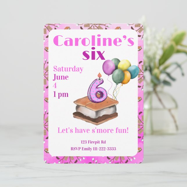 Convites Let’s have s’more fun 6th Birthday Invitation (Em pé/Frente)