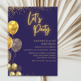Convites Let’s Party- elegant Birthday with Golden balloons