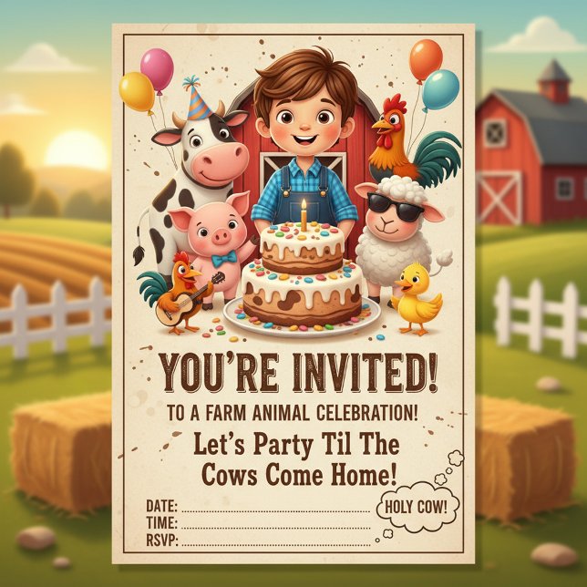 Convites Let’s Party Til the Cows Come Home | Editable Farm (Criador carregado)