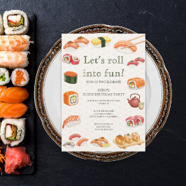Convites Let’s Roll into Fun! Sushi Birthday Party Invitati