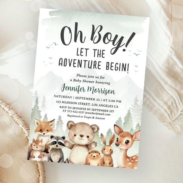 Convites Let The Adventure Begin Baby Shower Boy Woodland (Criador carregado)