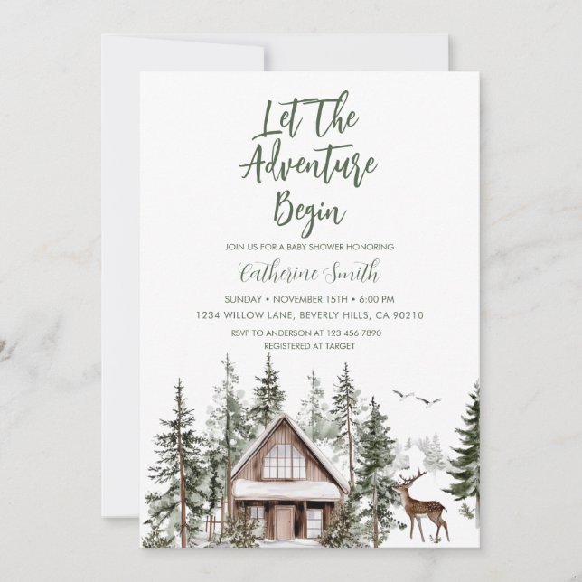 Convites Let The Adventure Begin Winter Baby Shower (Frente)