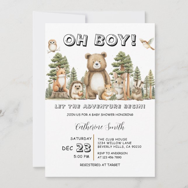 Convites Let the Adventure Begin Woodland Baby Shower (Frente)