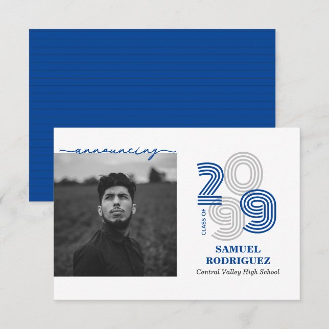 Convites Letra Azul Grande Números Classe de Foto (Frente/Verso)