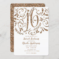 Letra branca com brilho Dourado rosa Doce 16