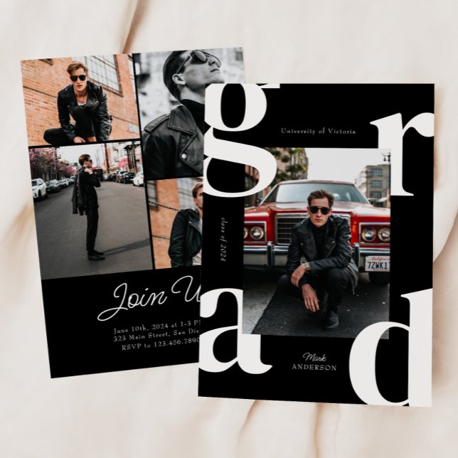 Convites Letra branca e preta Classe de Negrito da Graduaçã (Criador carregado)