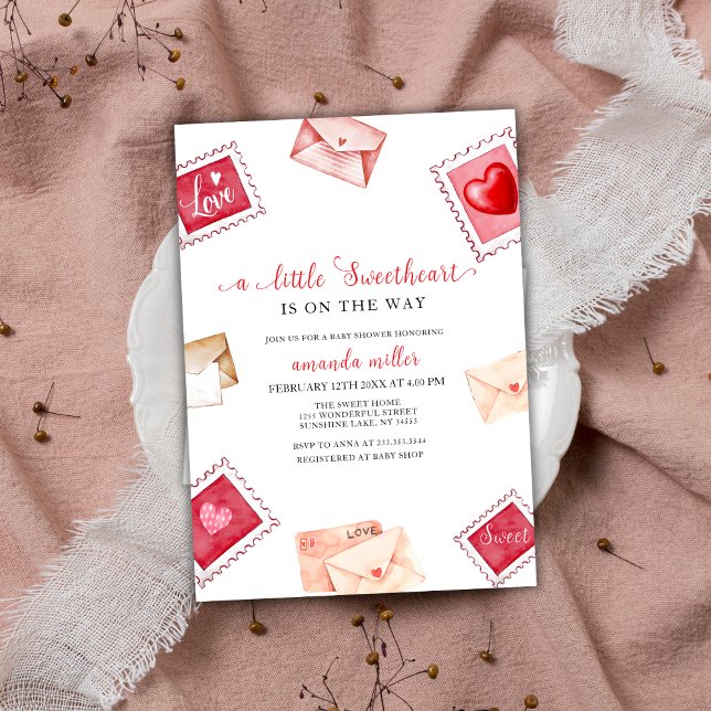 Convites Letra Carimbo Sueco Namorados Chá de fraldas (Letter Stamp Sweetheart Valentine Baby Shower Invitation)