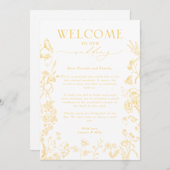 Convites Letra de Boas-vindas da Chinoiserie Dourada e Itin (Frente/Verso)