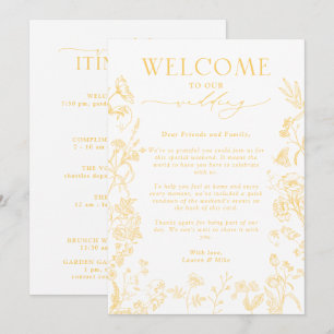 Convites Letra de Boas-vindas da Chinoiserie Dourada e Itin